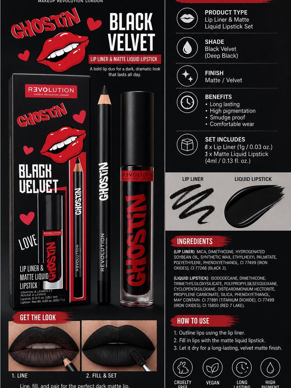 🖤 Makeup Revolution “Ghostin” Black Velvet Lip Set 🖤
